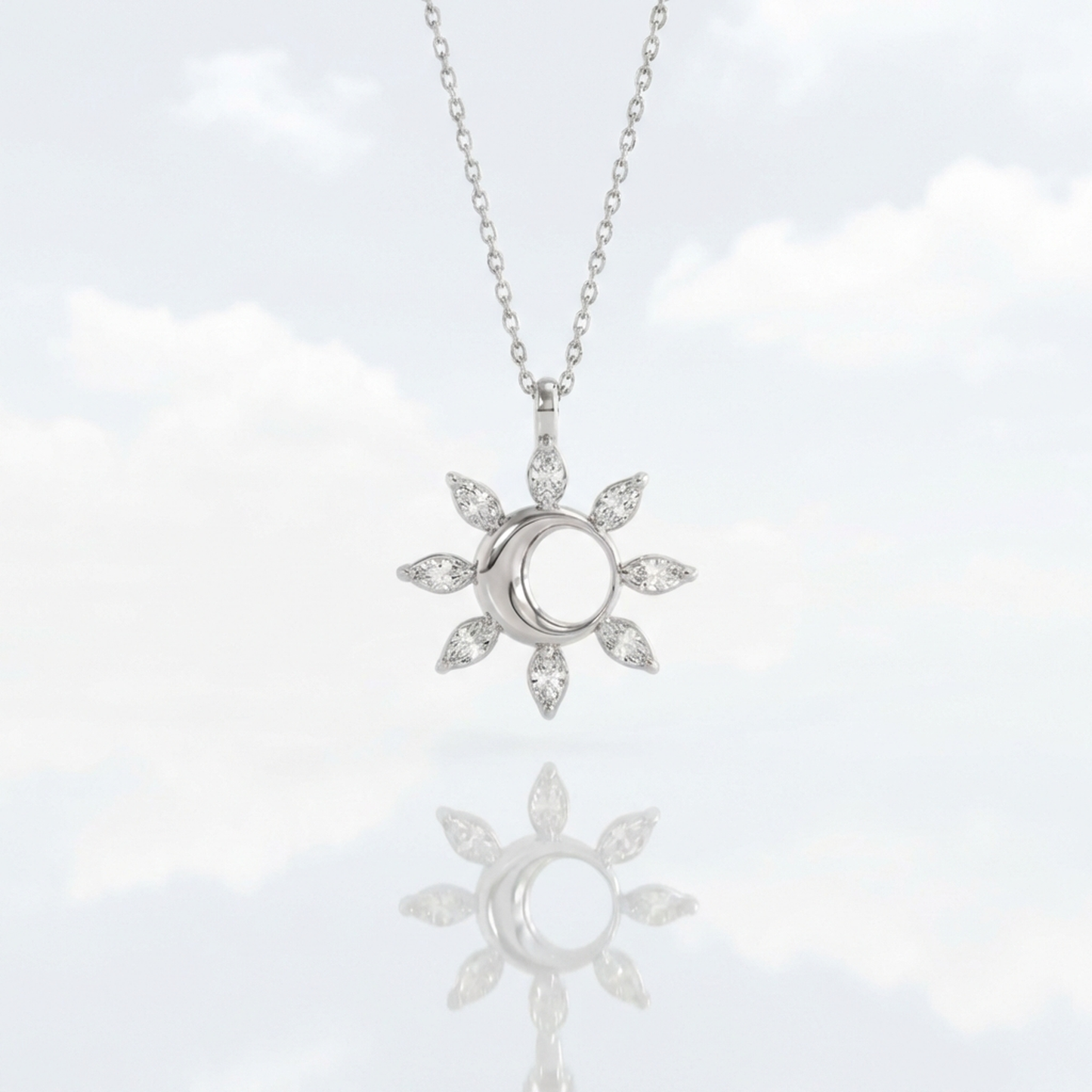 Airrealé Solar Eclipse Marquise Diamond Pendant in 18K White Gold