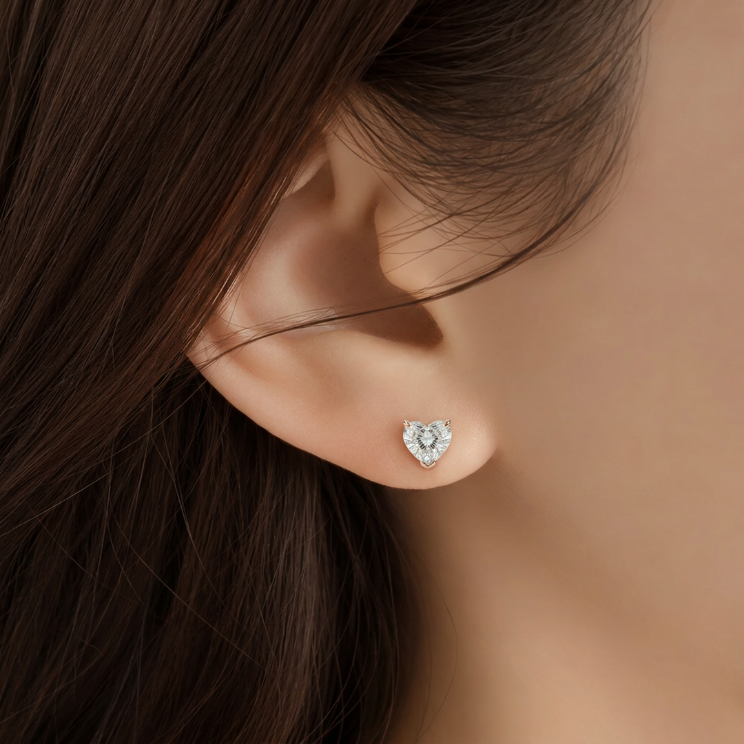 Airrealé Heart Diamond Stud Earrings