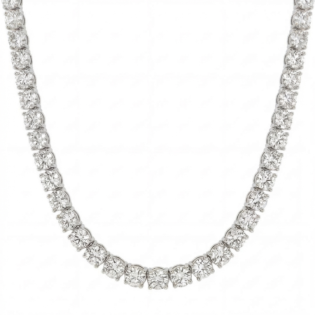 Airrealé Diamond Tennis Necklace in 18K white gold featuring round brilliant 0.30 carat D color VS1 diamonds in a classic four-prong tennis setting