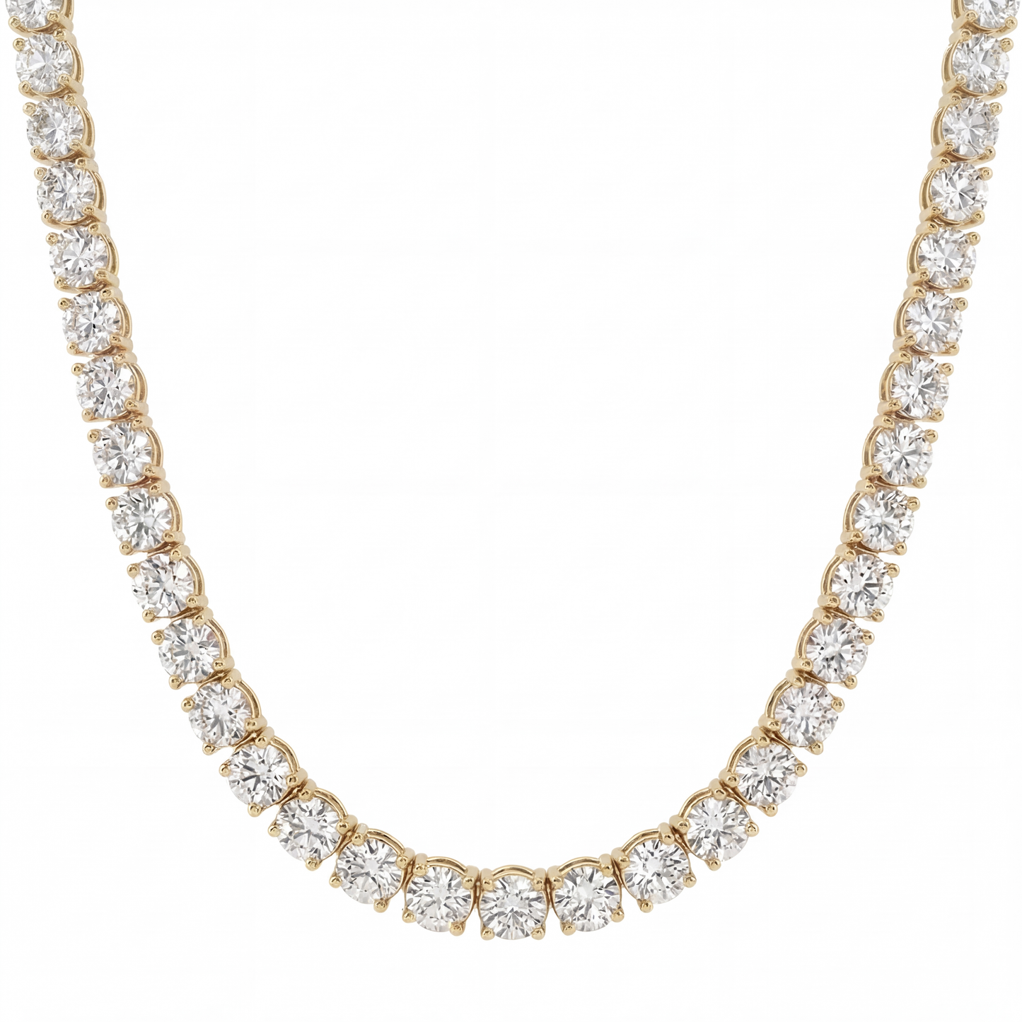 Airrealé Diamond Tennis Necklace in 18K yellow gold featuring round brilliant 0.30 carat D color VS1 diamonds in a classic four-prong tennis setting.