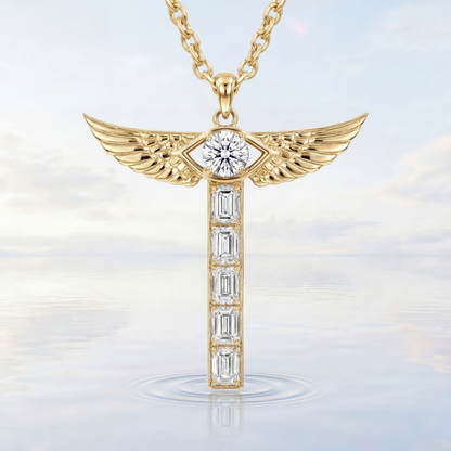 Airrealé Diamond Pendant Necklace in 18K Yellow Gold with Emerald and Round Diamonds