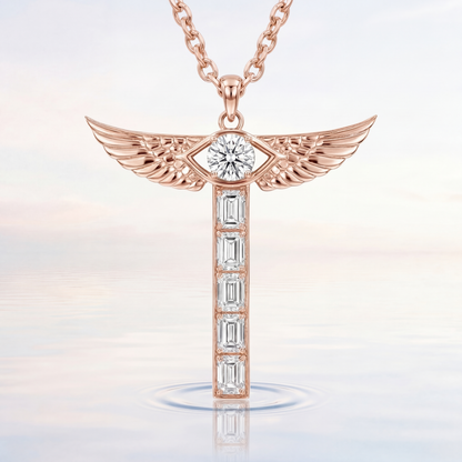 Airrealé Diamond Pendant Necklace in 18K Rose Gold with Emerald and Round Diamonds