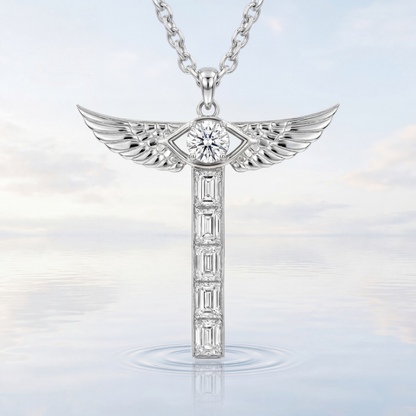 Airrealé Diamond Pendant Necklace in 18K White Gold with Emerald and Round Diamonds