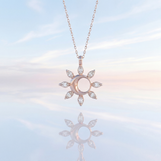 Airrealé Solar Eclipse Diamond Pendant in 18K Rose Gold with Marquise Diamonds