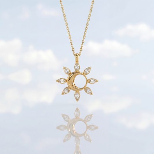 Airrealé Solar Eclipse Marquise Natural Diamond Pendant in 18K Yellow Gold