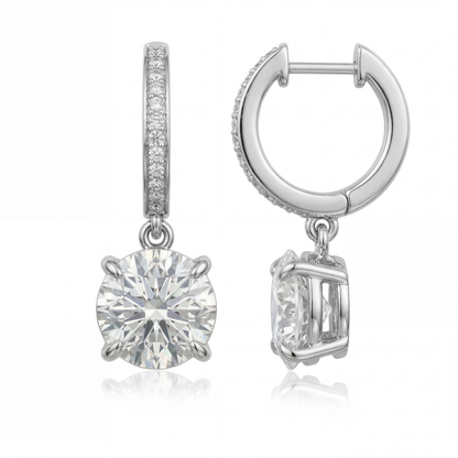 Floating Diamond Hoop Earrings, side angle in 18K Gold with VS1 E Color Lab-Grown Diamonds, elegant minimal hoop design with suspended diamond detail