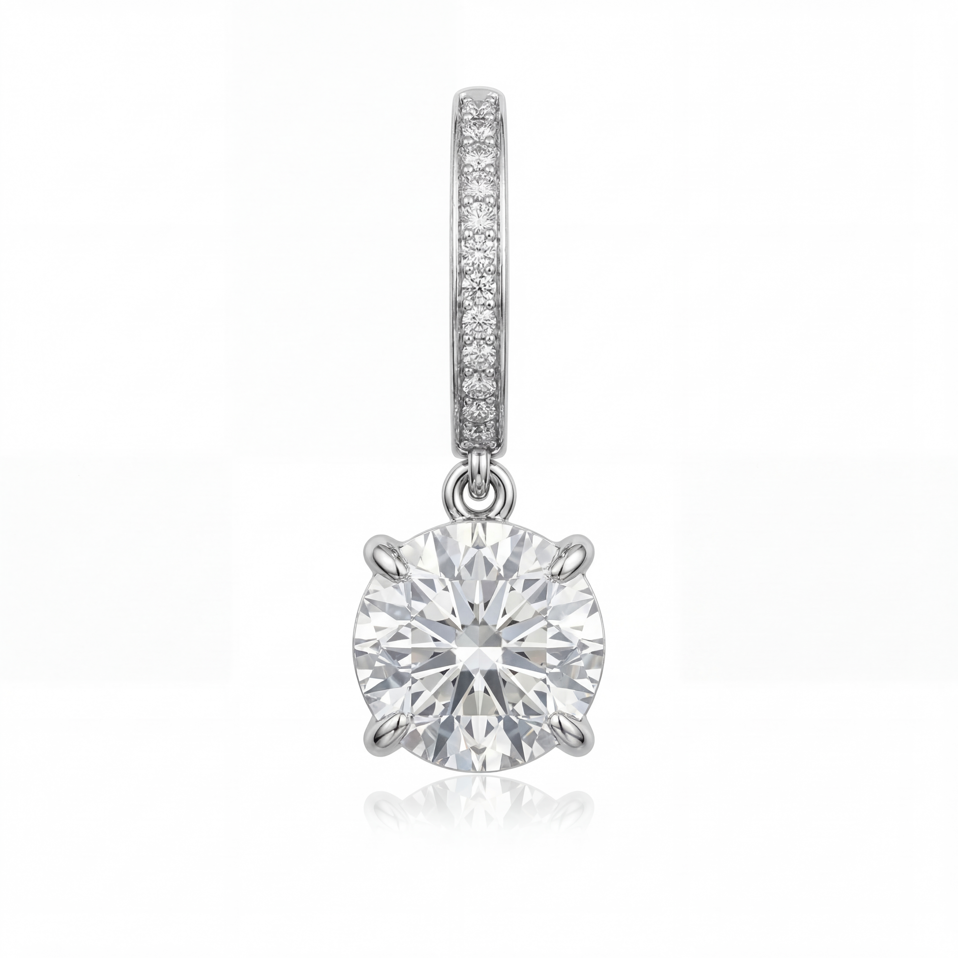 Floating Diamond Hoop Earrings in 18K Gold with VS1 E Color Lab-Grown Diamonds, elegant minimal hoop design with suspended diamond detail