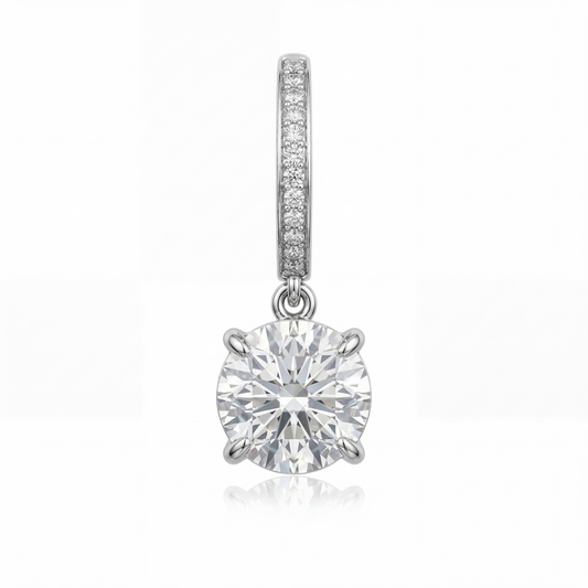Floating Diamond Hoop Earrings in 18K Gold with VS1 E Color Lab-Grown Diamonds, elegant minimal hoop design with suspended diamond detail